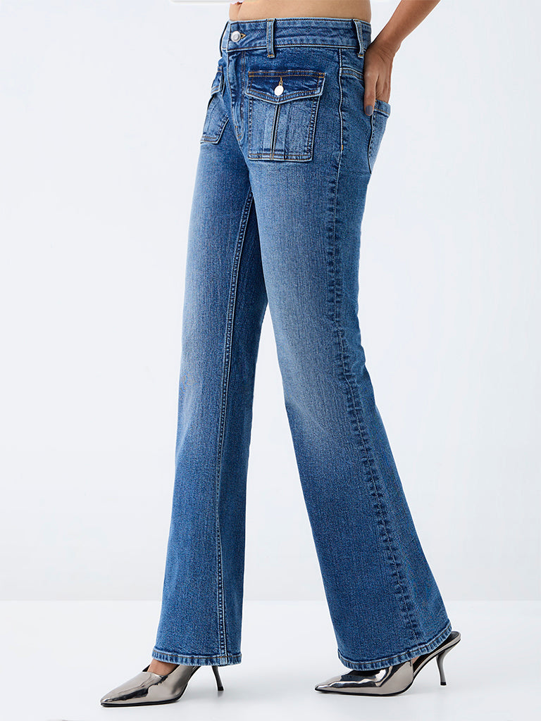 Nuon Blue Light Wash High-Rise Flared Jeans