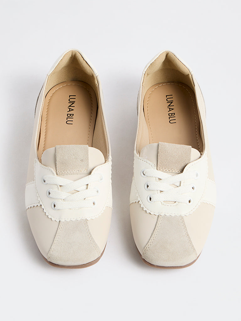 LUNA BLU Ivory Suede Ballerinas