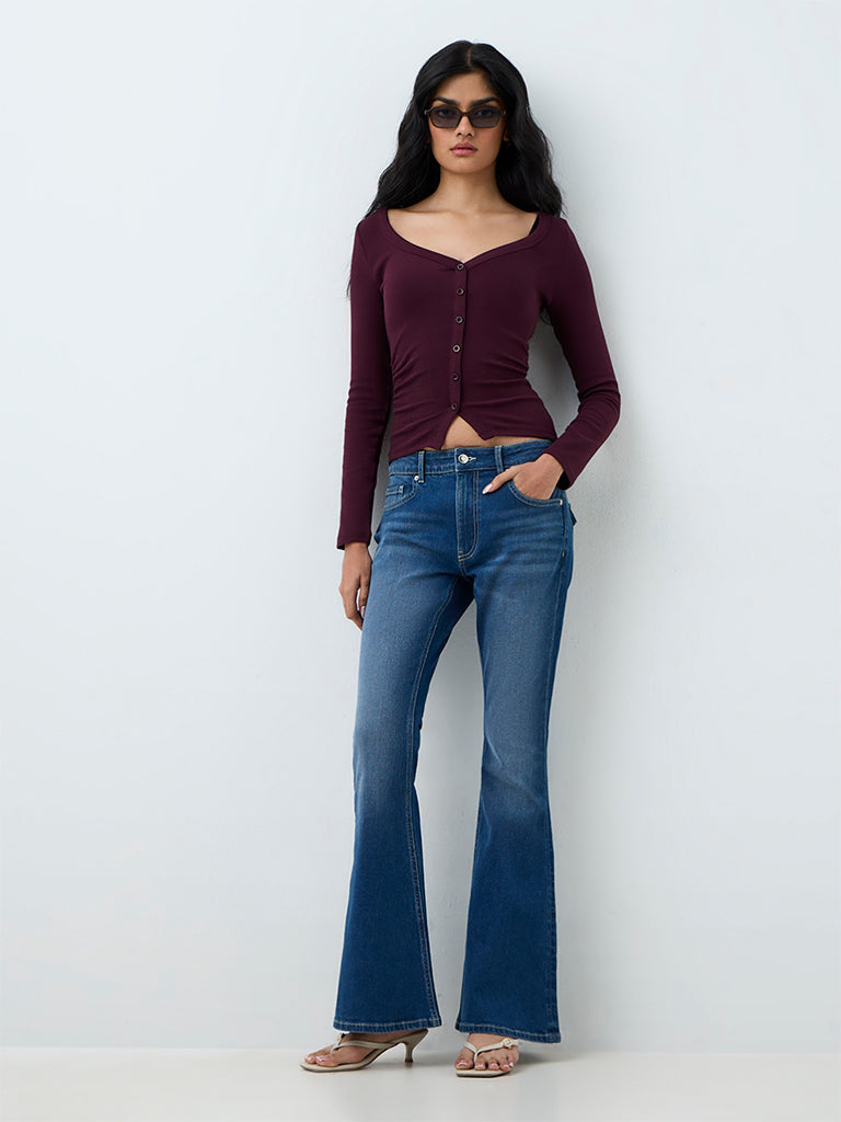 Nuon Blue Wash High-Waist Bootcut Jeans
