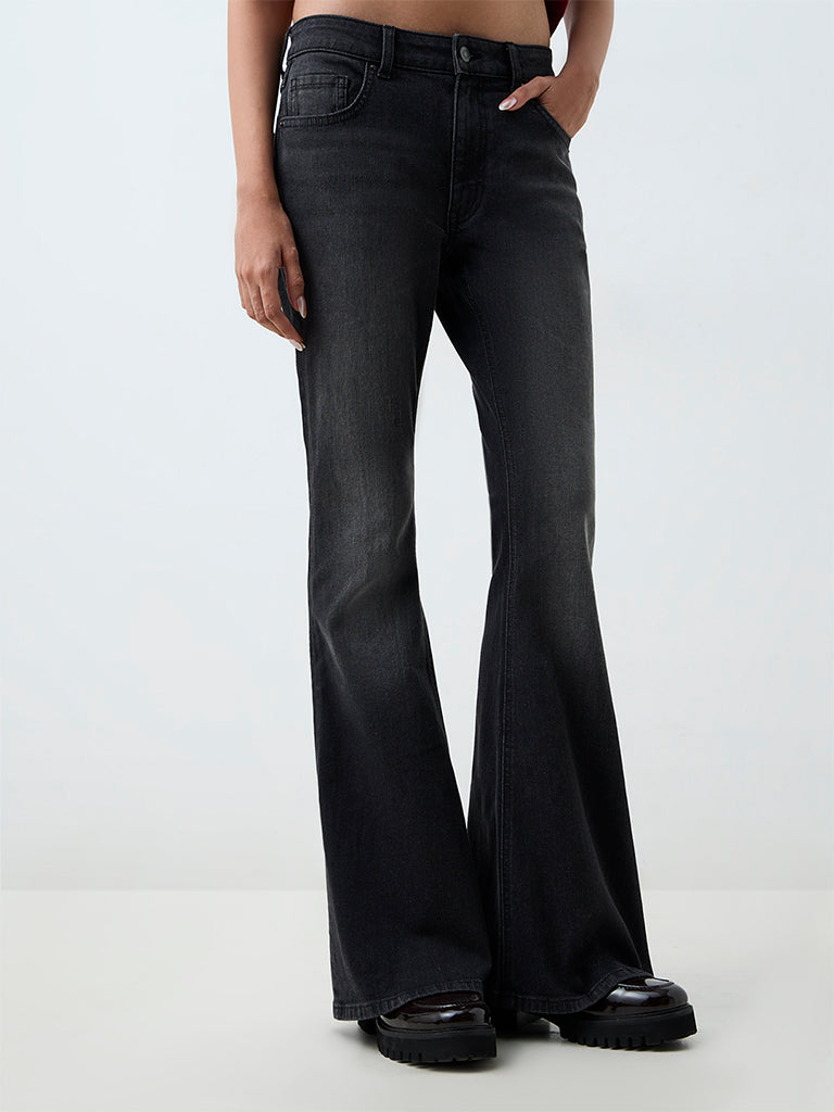 Nuon Black Wash High-Waist Bootcut Jeans
