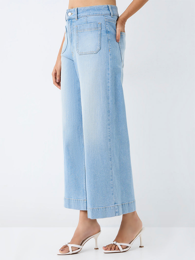 LOV Light Blue Washed High-Rise Wide-Leg Jeans
