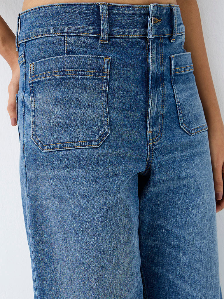 LOV Blue Washed High-Rise Wide-Leg Jeans