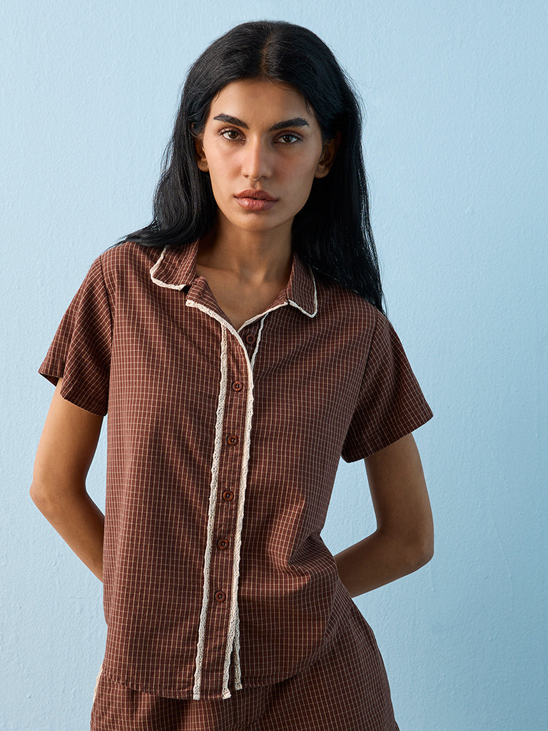 Superstar Brown Checks Pattern Cotton Shirt