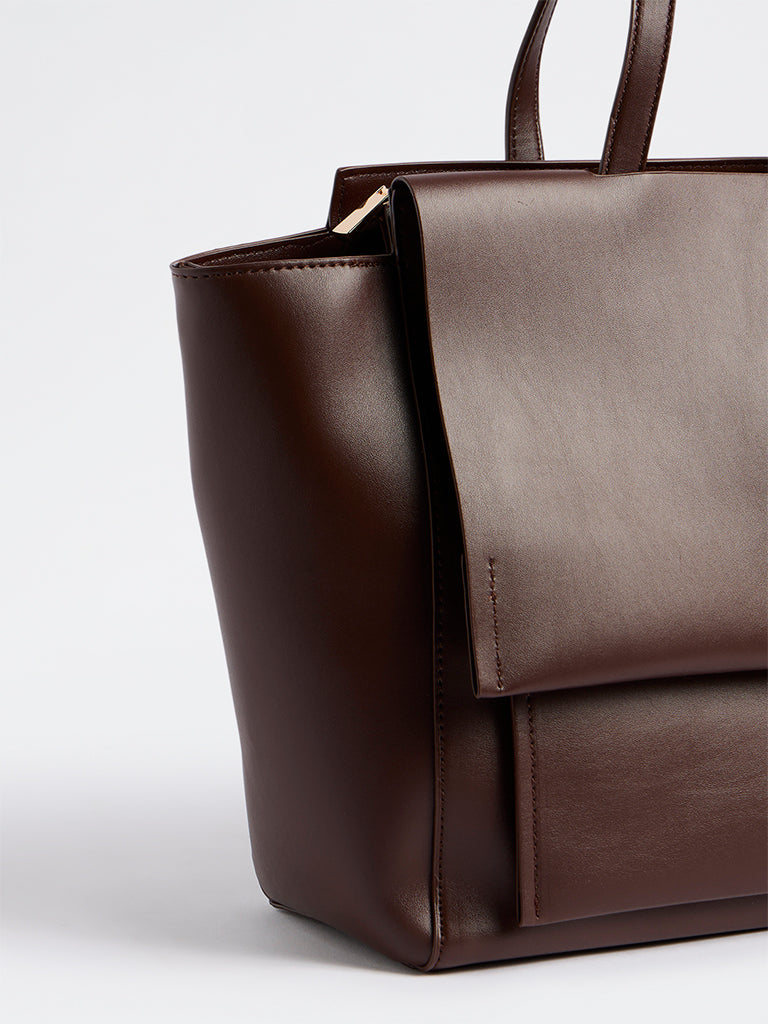 Westside Accessories Dark Brown Flap Design Tote Bag