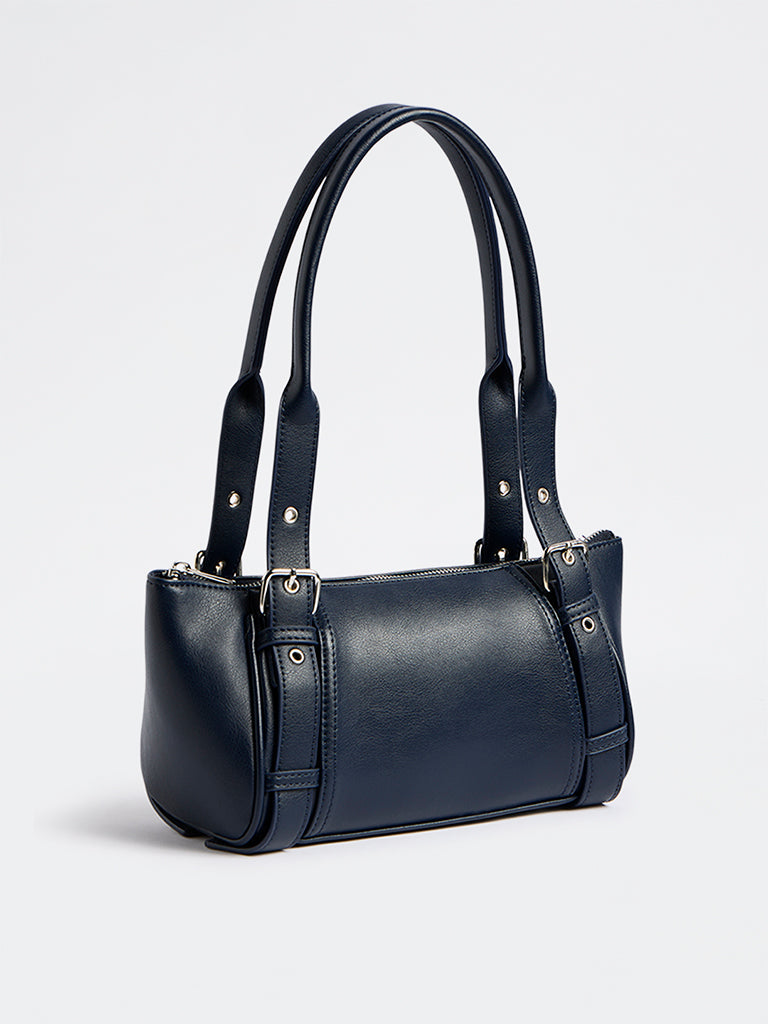 Westside Navy Buckle-Detailed Shoulder Bag