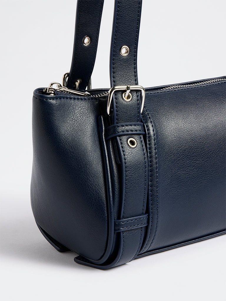 Westside Navy Buckle-Detailed Shoulder Bag