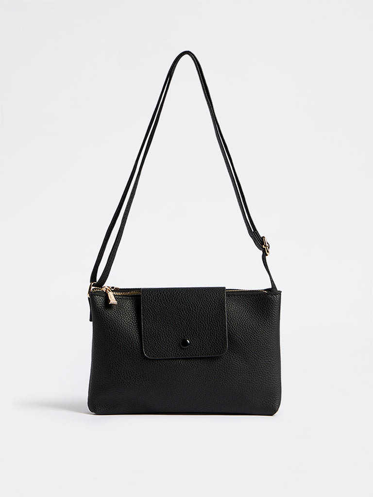 Westside Black Textured Sling Bag