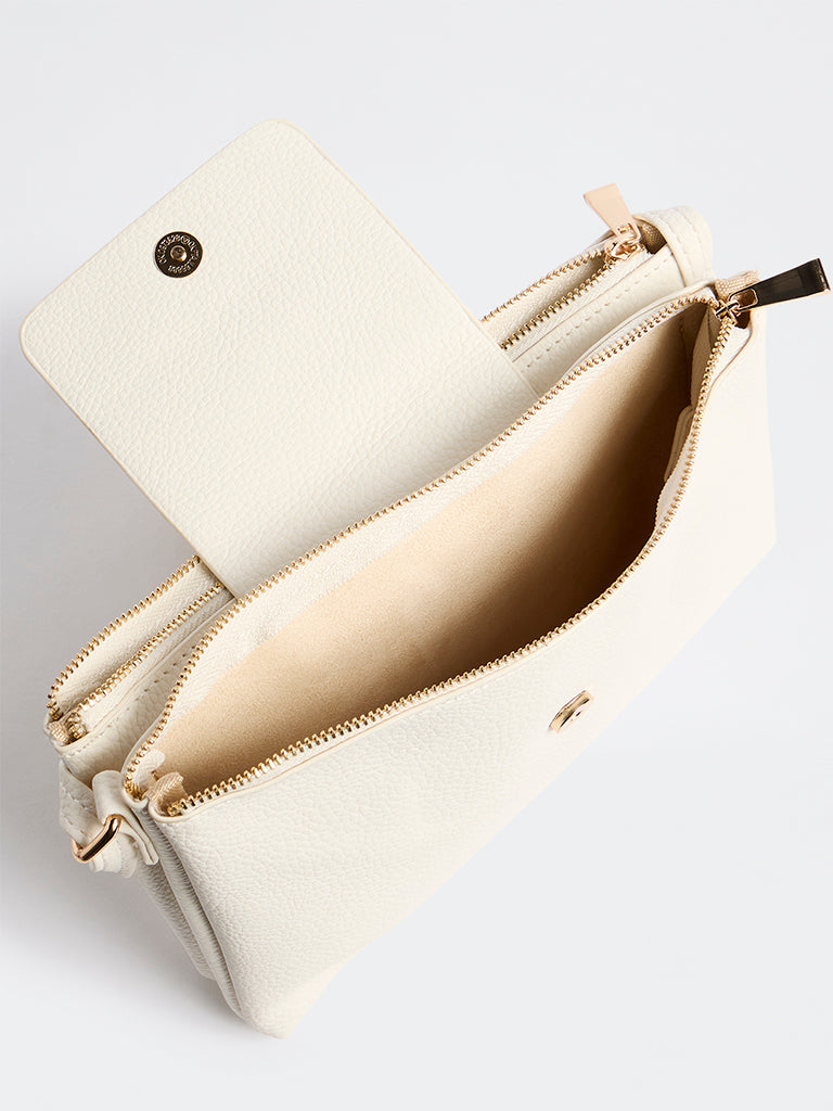 Westside White Textured Sling Bag