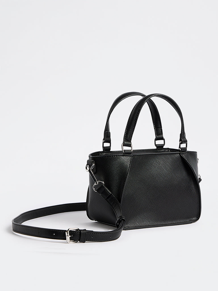 Westside Black Textured Handbag with Sling Handle