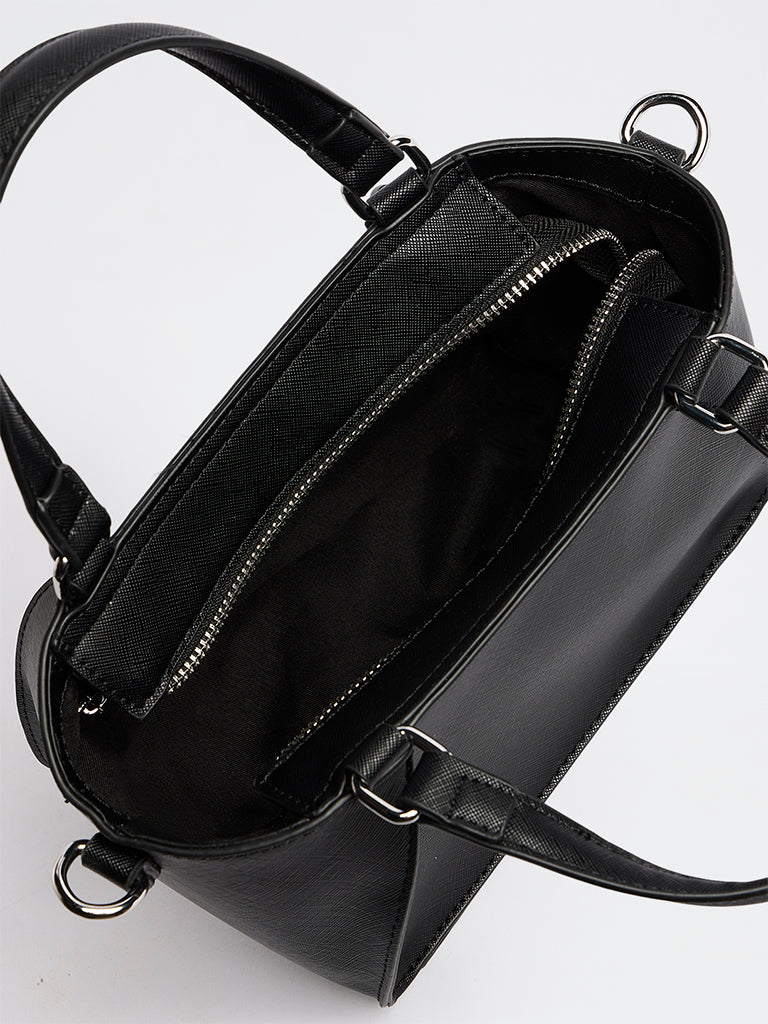 Westside Black Textured Handbag with Sling Handle