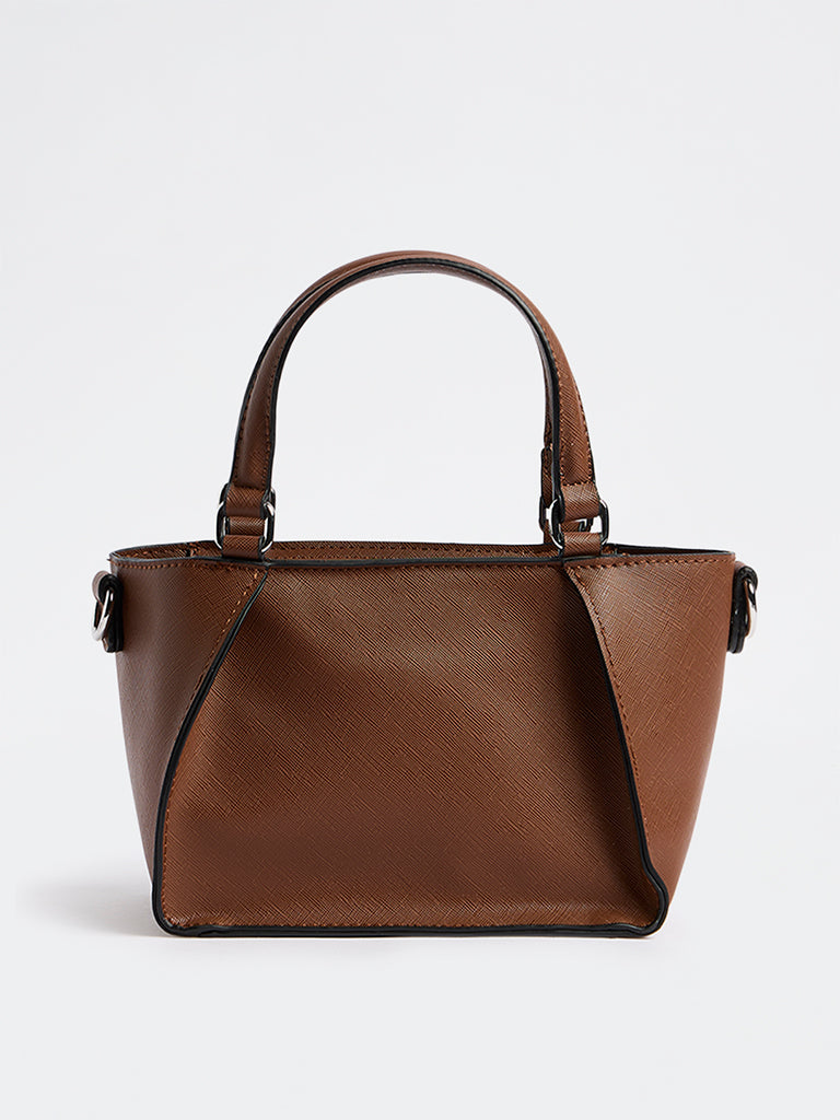 Westside Brown Textured Handbag with Sling Handle