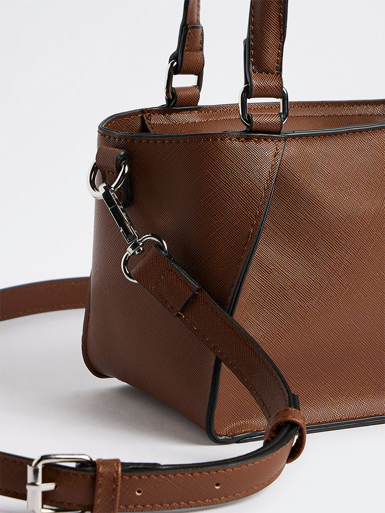Westside Brown Textured Handbag with Sling Handle