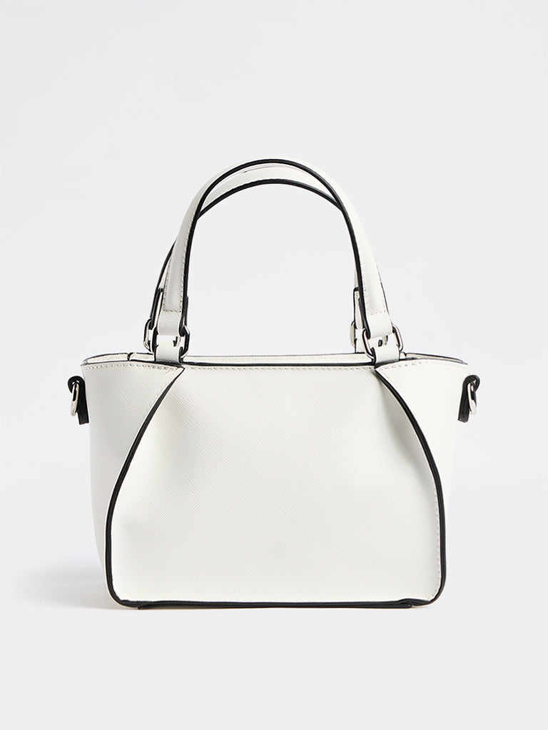 Westside White Textured Handbag with Sling Handle