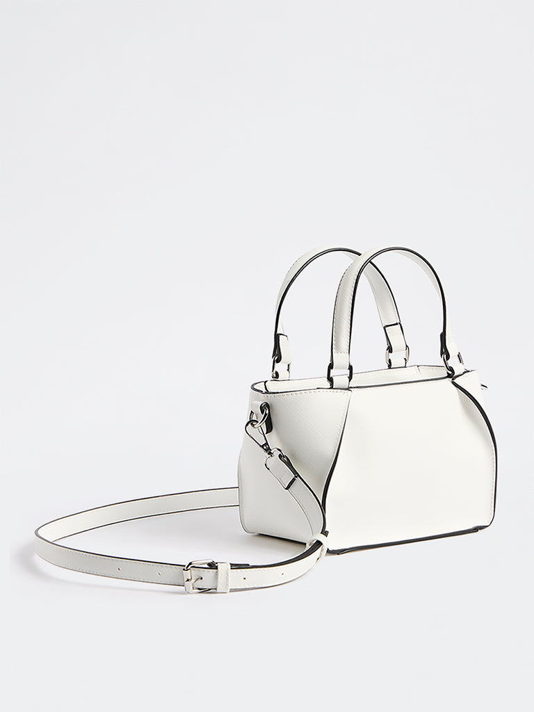 Westside White Textured Handbag with Sling Handle