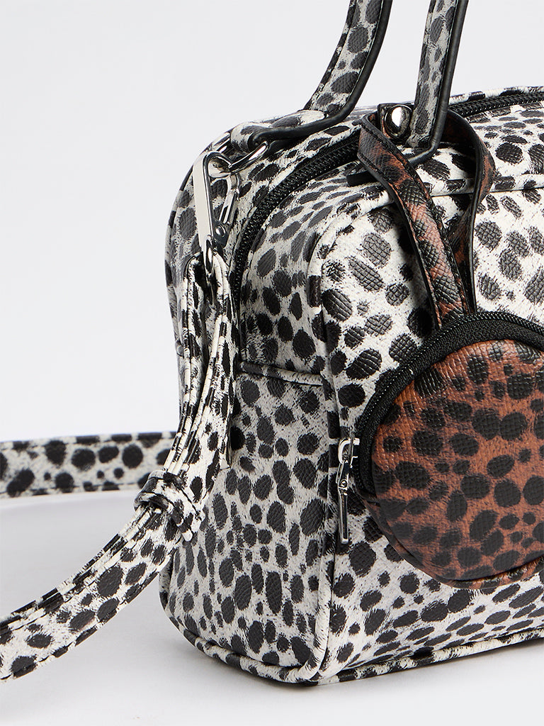 Westside Black and White Animal Printed Sling Bowling Bag with Pouch