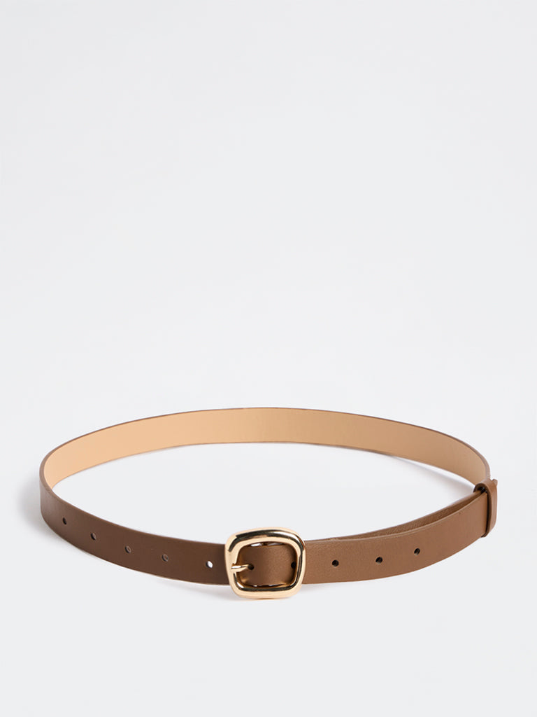 Westside Accessories Brown Square Puff Buckle Belt