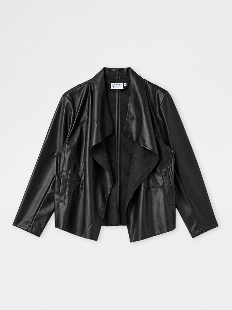 Gia Black Solid Faux Leather Jacket