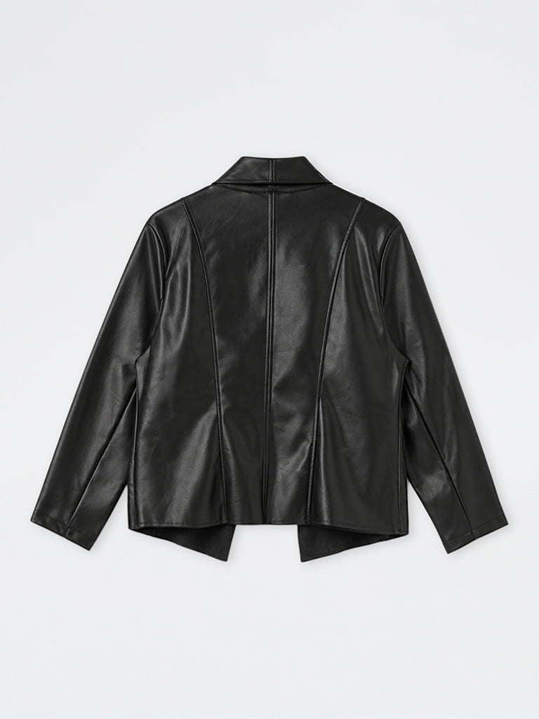 Gia Black Solid Faux Leather Jacket