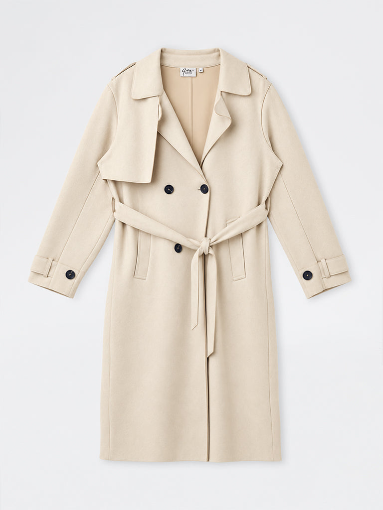 Gia Ivory Suede Trench Jacket with Belt