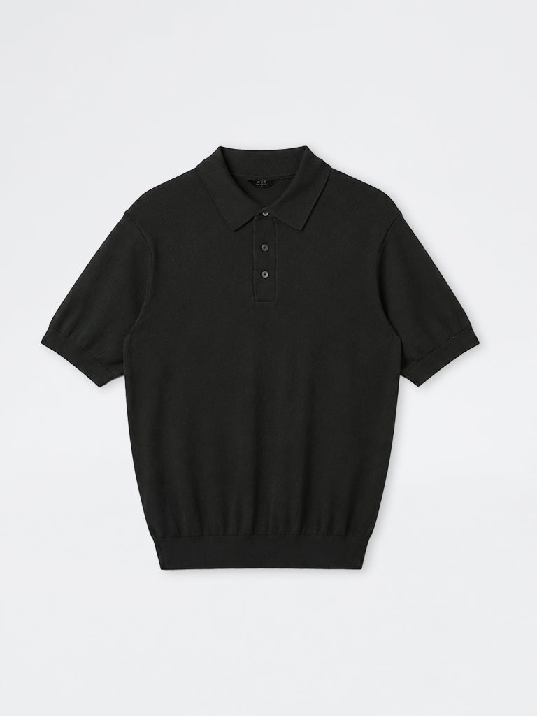 WES Formals Dark Green Solid Relaxed-Fit Cotton-Blend Polo T-Shirt
