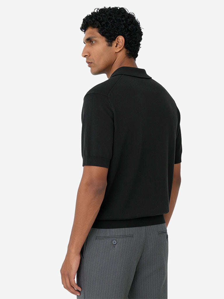 WES Formals Dark Green Solid Relaxed-Fit Cotton-Blend Polo T-Shirt