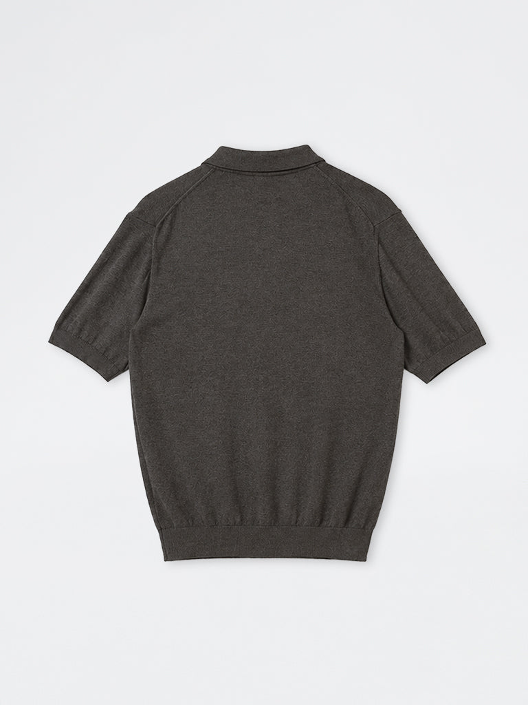 WES Formals Grey Solid Relaxed-Fit Cotton-Blend Polo T-Shirt