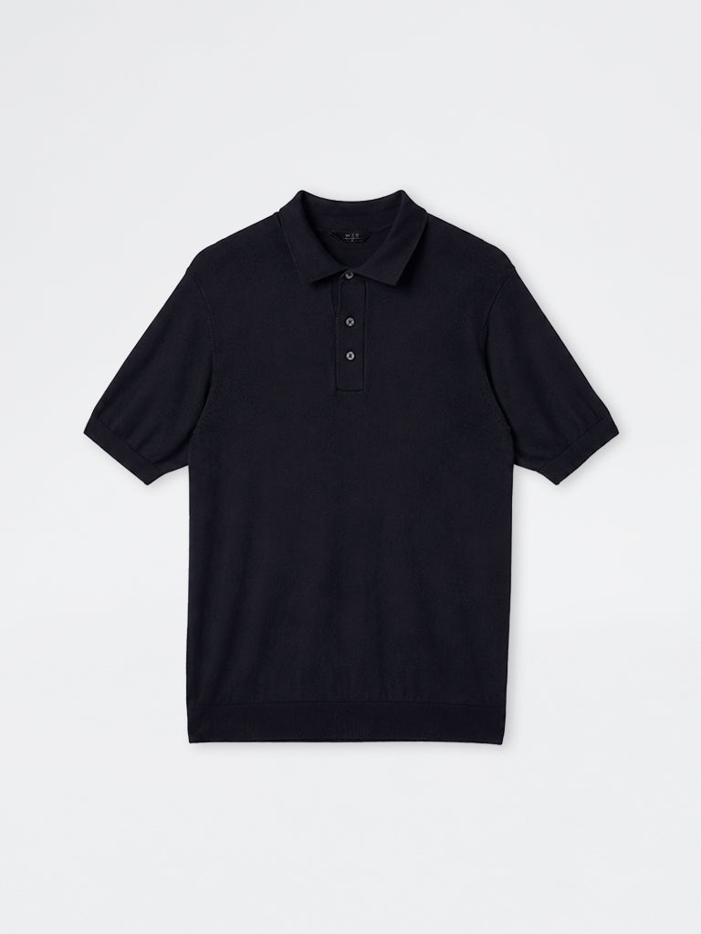 WES Formals Navy Solid Relaxed-Fit Cotton-Blend Polo T-Shirt