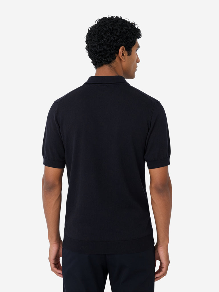 WES Formals Navy Solid Relaxed-Fit Cotton-Blend Polo T-Shirt