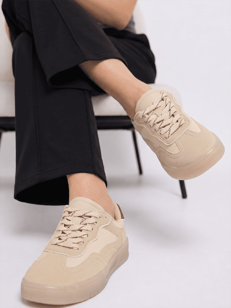 LUNA BLU Beige Lace-Up Sneakers