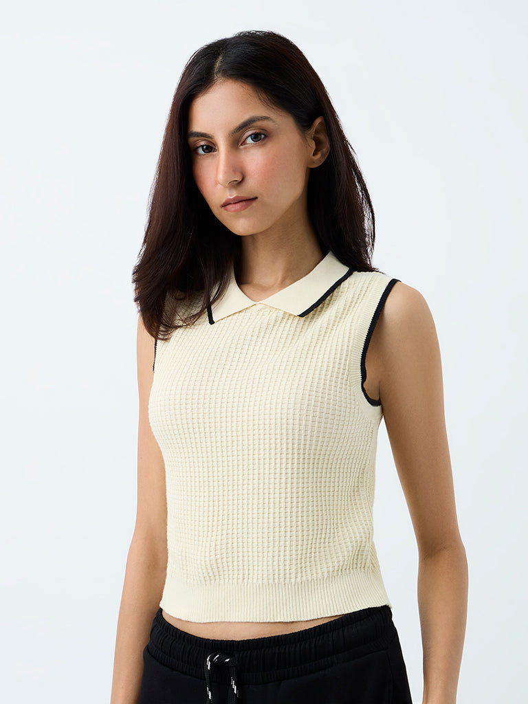 Nuoflexx Cream Waffle-Textured Cotton Top