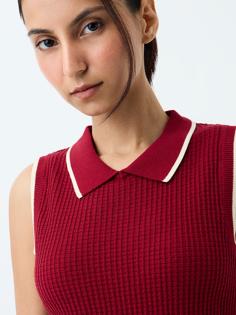Nuoflexx Red Waffle-Textured Cotton Top