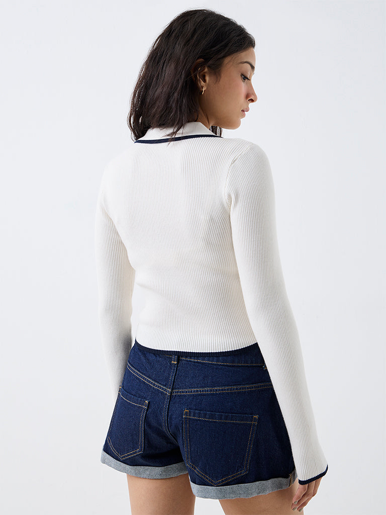 Nuon Off-White Ribbed-Textured Top