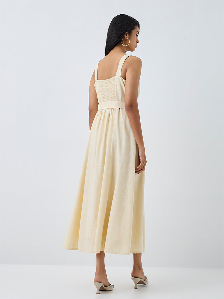 LOV Light Yellow  Midi A-Line Dress with Belt
