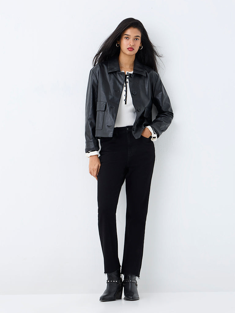 LOV Black Solid High-Rise Jeans