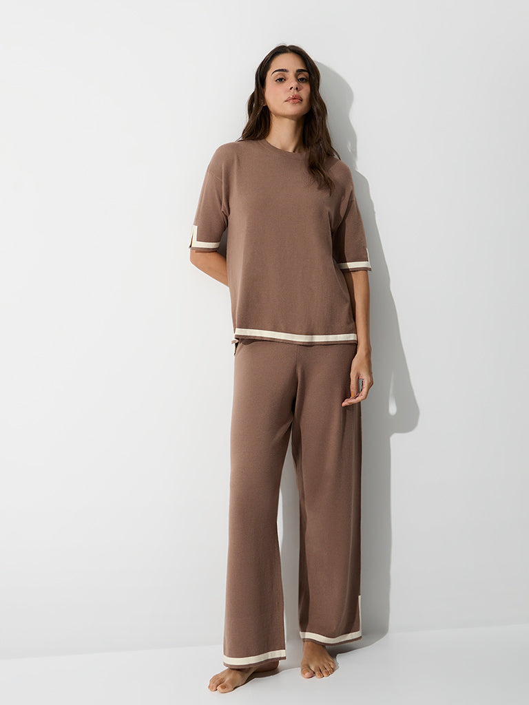 Wunderlove Taupe Contrast-Detail High-Rise Pants
