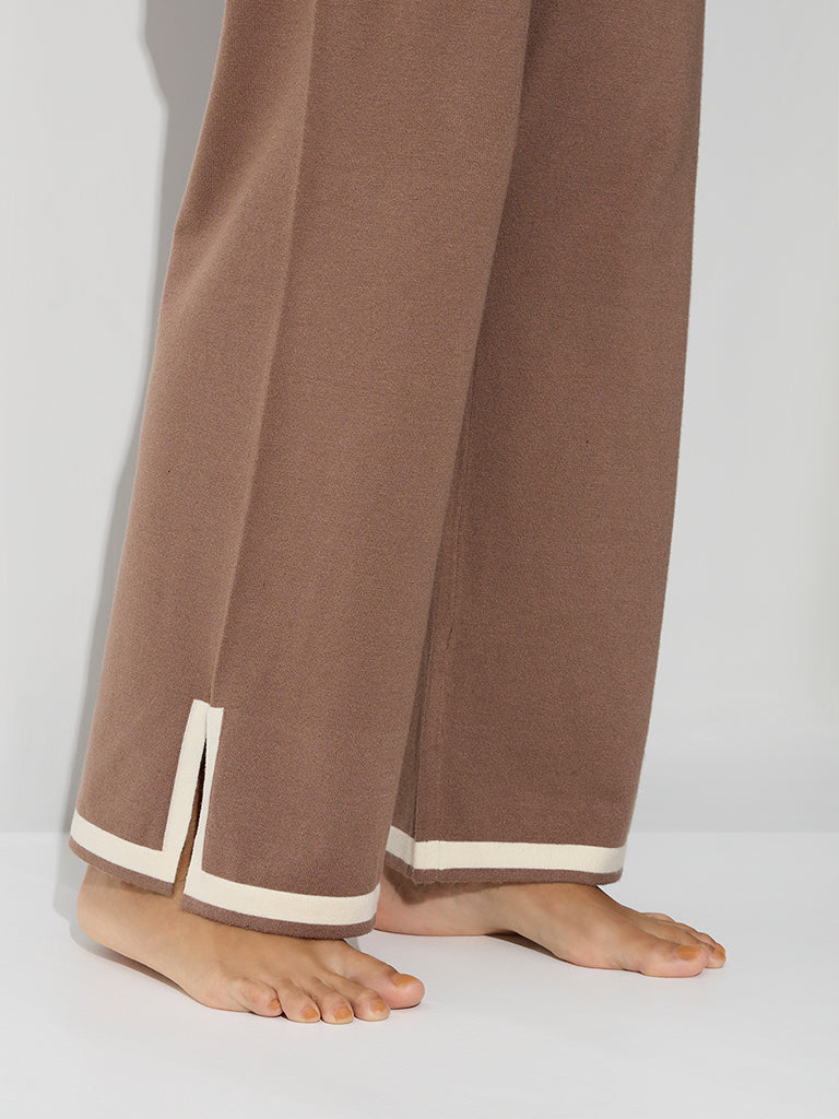 Wunderlove Taupe Contrast-Detail High-Rise Pants