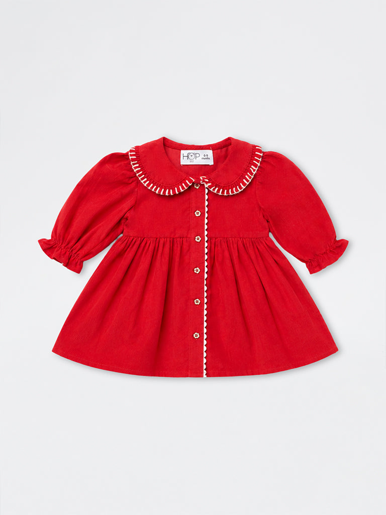 HOP Baby Girls Red Cotton A-Line Dress