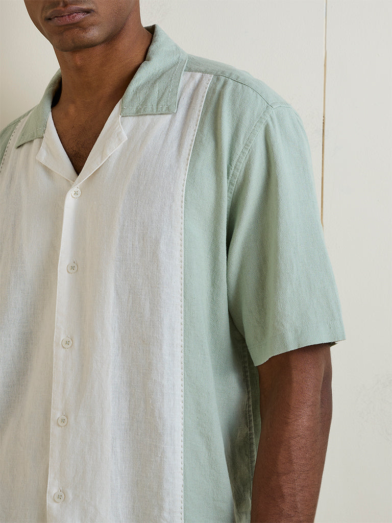 Ascot Multicolour Colour-Blocked Relaxed-Fit Linen Shirt