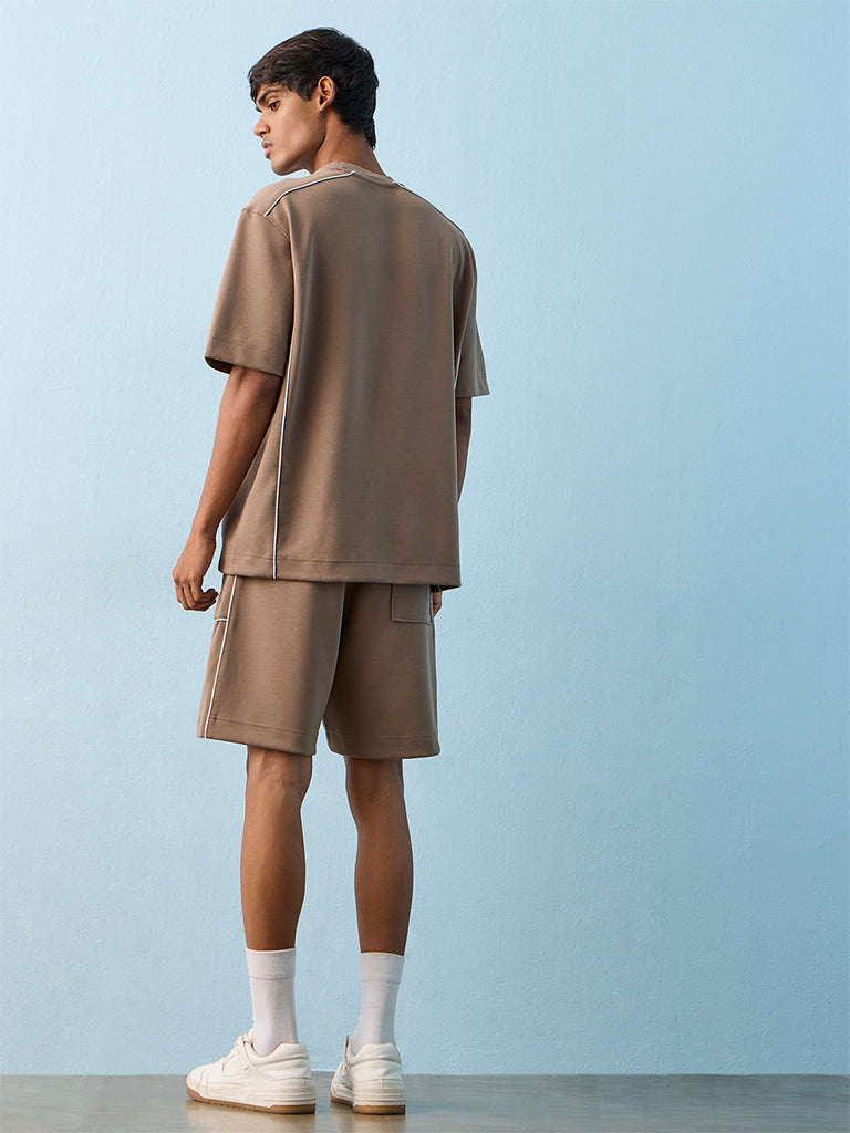 Nuoflexx Taupe Graphic Embossed Relaxed-Fit T-Shirt