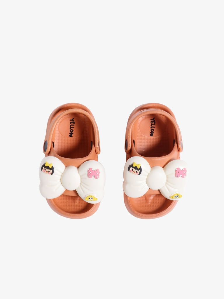Yellow Peach Bow Detailed Open Toe Clogs