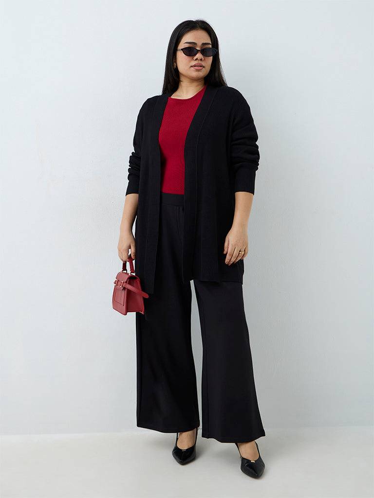 Gia Black Ribbed-Knit Longline Cardigan