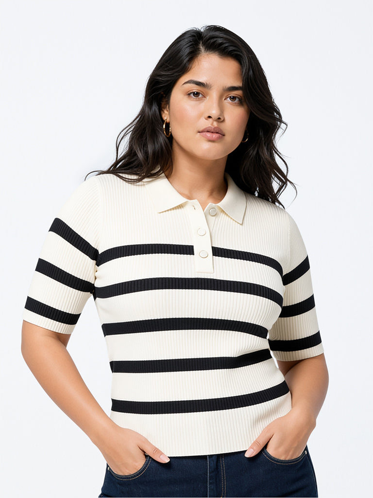 Gia Off-White Striped Polo Sweater
