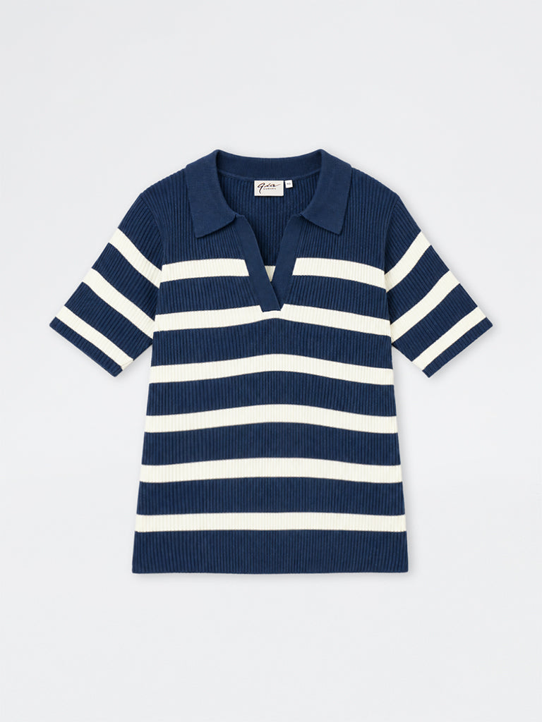 Gia Navy Striped Ribbed-Knit Sweater