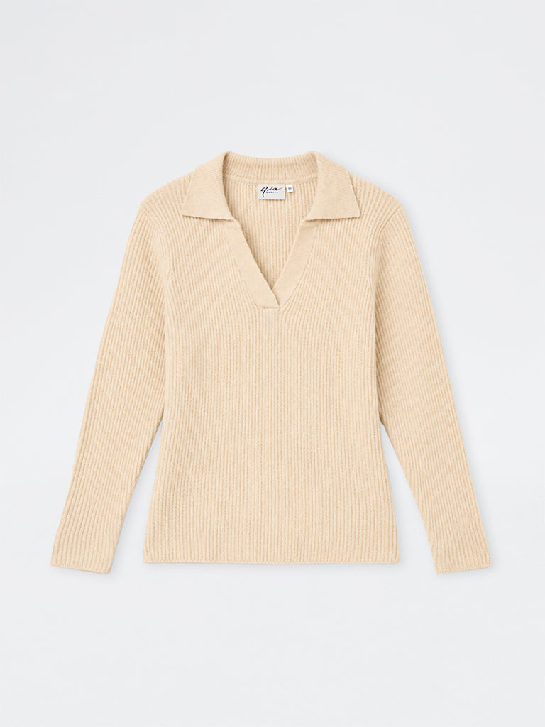 Gia Beige Ribbed-Knit Sweater