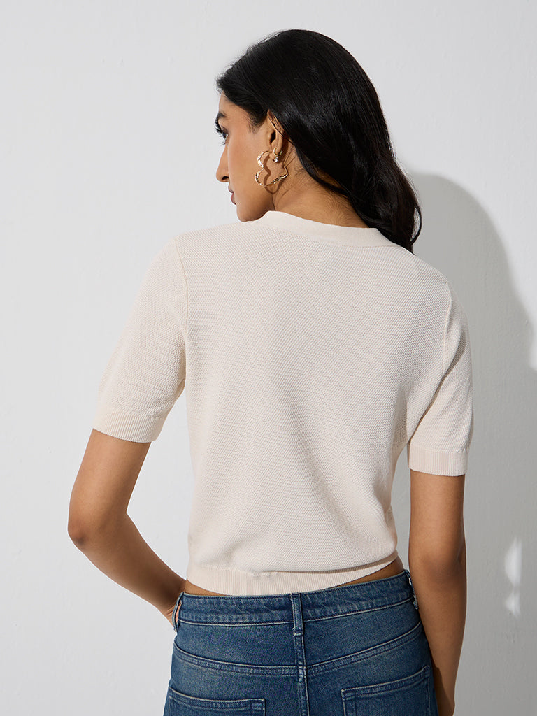 LOV Off-White Knit-Textured Cardigan
