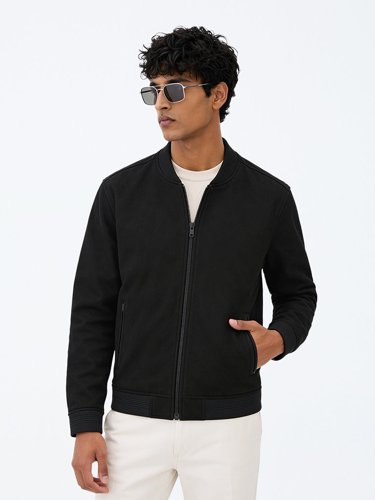 Ascot Black Solid Relaxed-Fit Suede Jacket