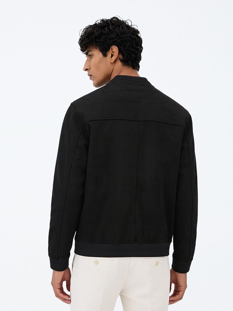 Ascot Black Solid Relaxed-Fit Suede Jacket