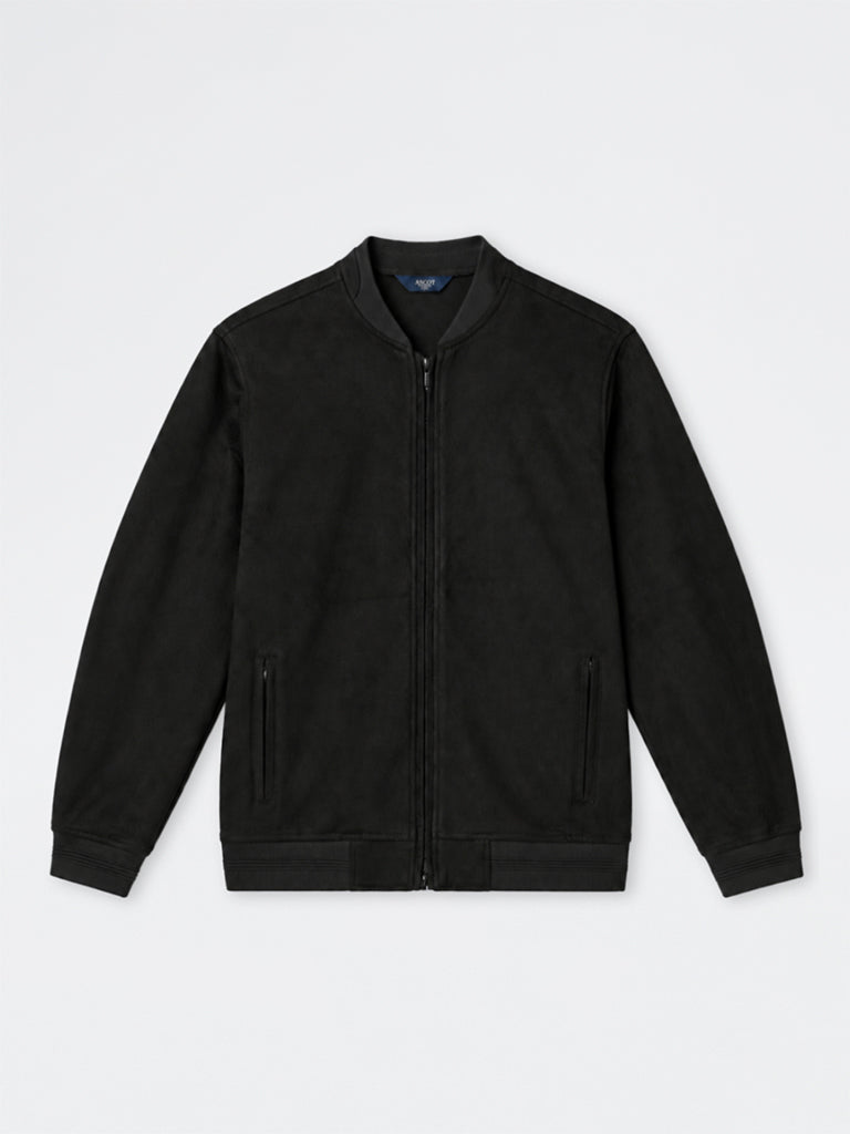 Ascot Black Solid Relaxed-Fit Suede Jacket