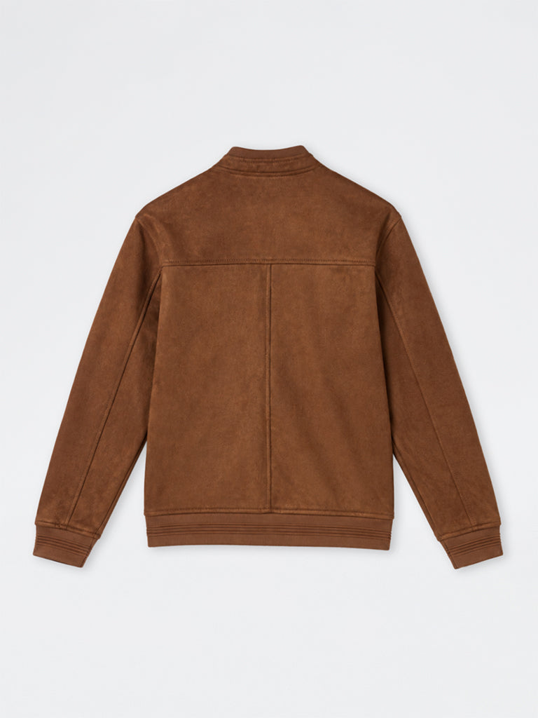 Ascot Dark Tan Solid Relaxed-Fit Suede Jacket