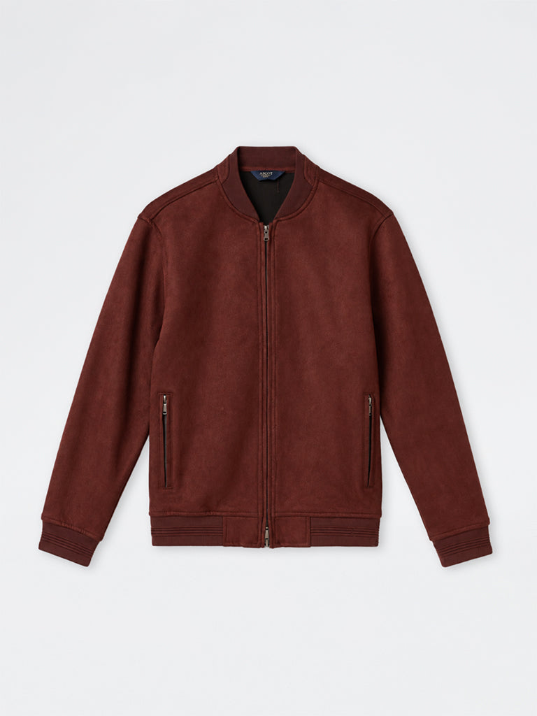 Ascot Light Maroon Solid Relaxed-Fit Suede Jacket